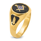 14k Men's Polished and Textured with Black Enamel and Oval Onyx Masonic Ring