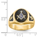 14k Men's Polished and Textured with Black Enamel and Oval Onyx Masonic Ring