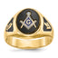 14k Men's Polished and Textured with Black Enamel and Oval Onyx Masonic Ring