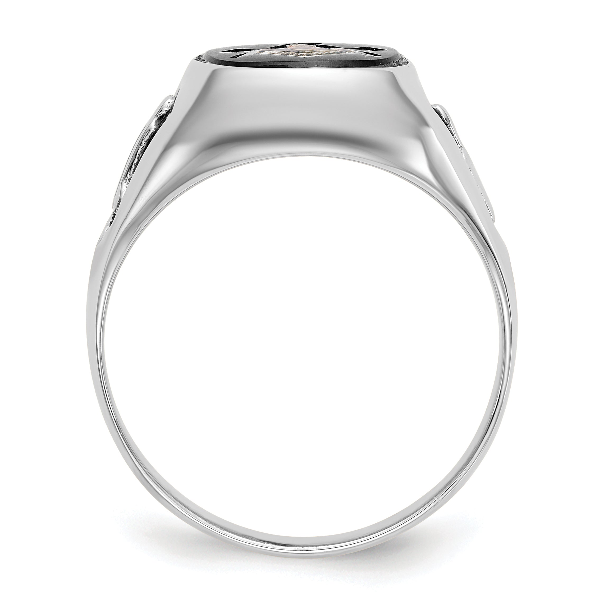 14k White Gold Mens Polished and Textured with Black Enamel and Onyx Masonic Ring Secondary image