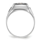 14k White Gold Mens Polished and Textured with Black Enamel and Onyx Masonic Ring