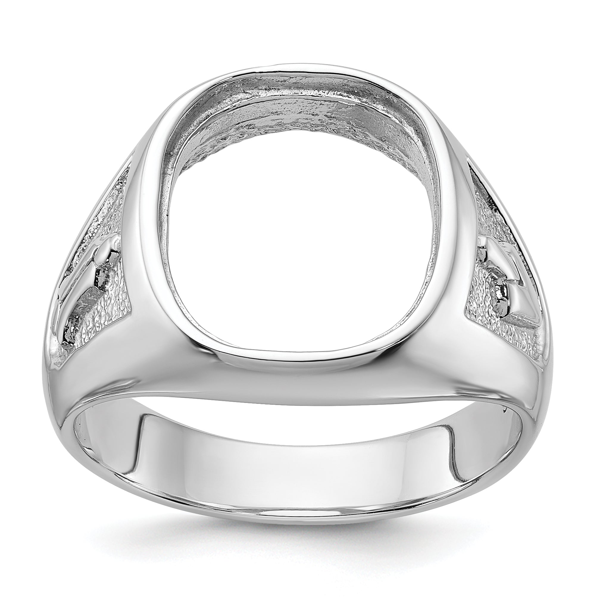14k White Gold Men's Polished and Textured Masonic Ring Mounting (No Stone Included) Main image