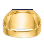14k Mens Polished and Textured Black Enameled Imitation Blue Spinel and AAA Quality Diamond Masonic Ring