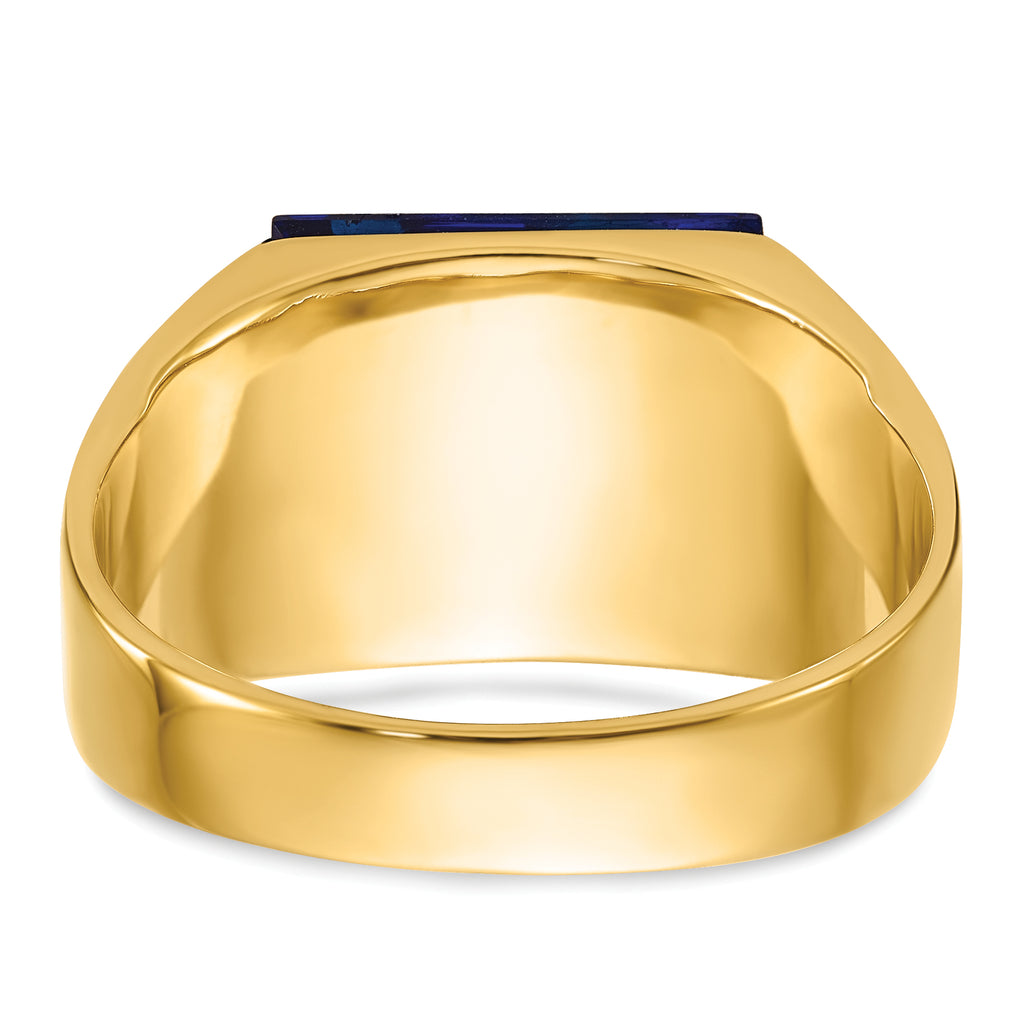 14k Mens Polished and Textured Black Enameled Imitation Blue Spinel and VS Quality Diamond Masonic Ring