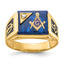 14k Mens Polished and Textured Black Enameled Imitation Blue Spinel and VS Quality Diamond Masonic Ring