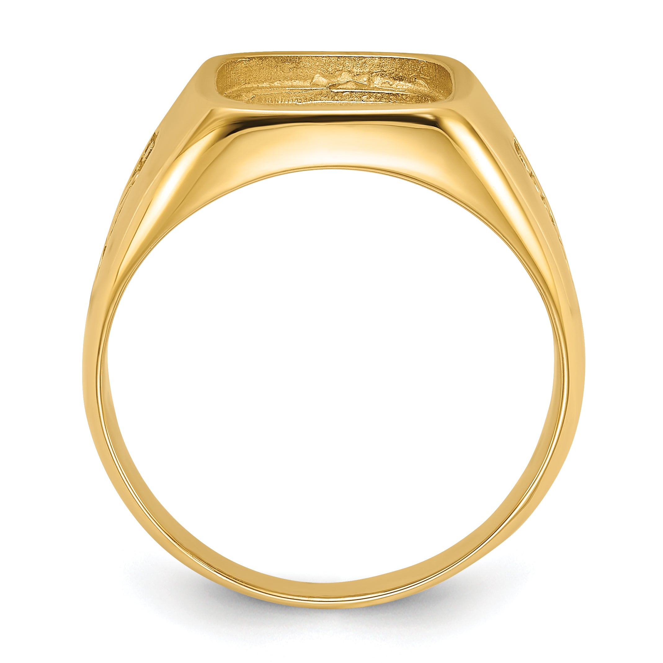 14k Men's Polished and Textured Masonic Ring Mounting (No Stone Included)