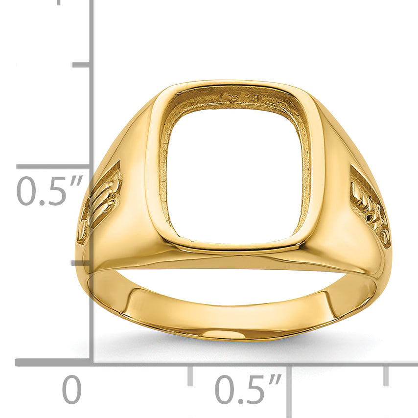 14k Men's Polished and Textured Masonic Ring Mounting (No Stone Included)
