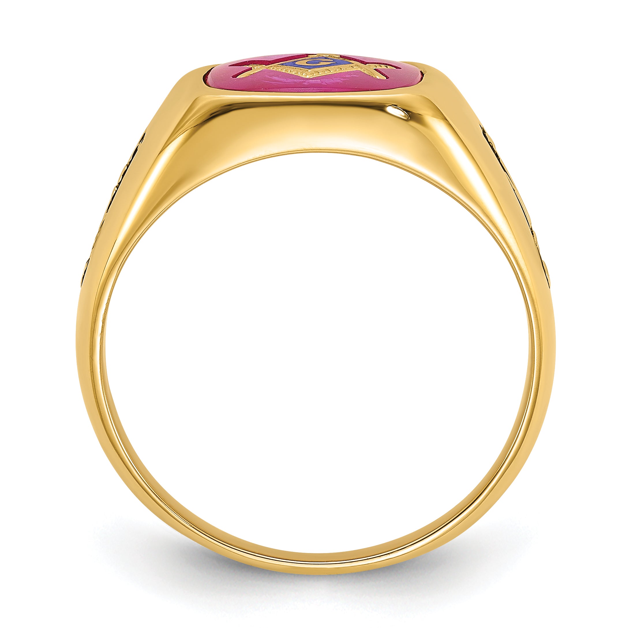 14k Men's Polished and Textured with Black Enamel and Lab Created Ruby Masonic Ring Secondary image