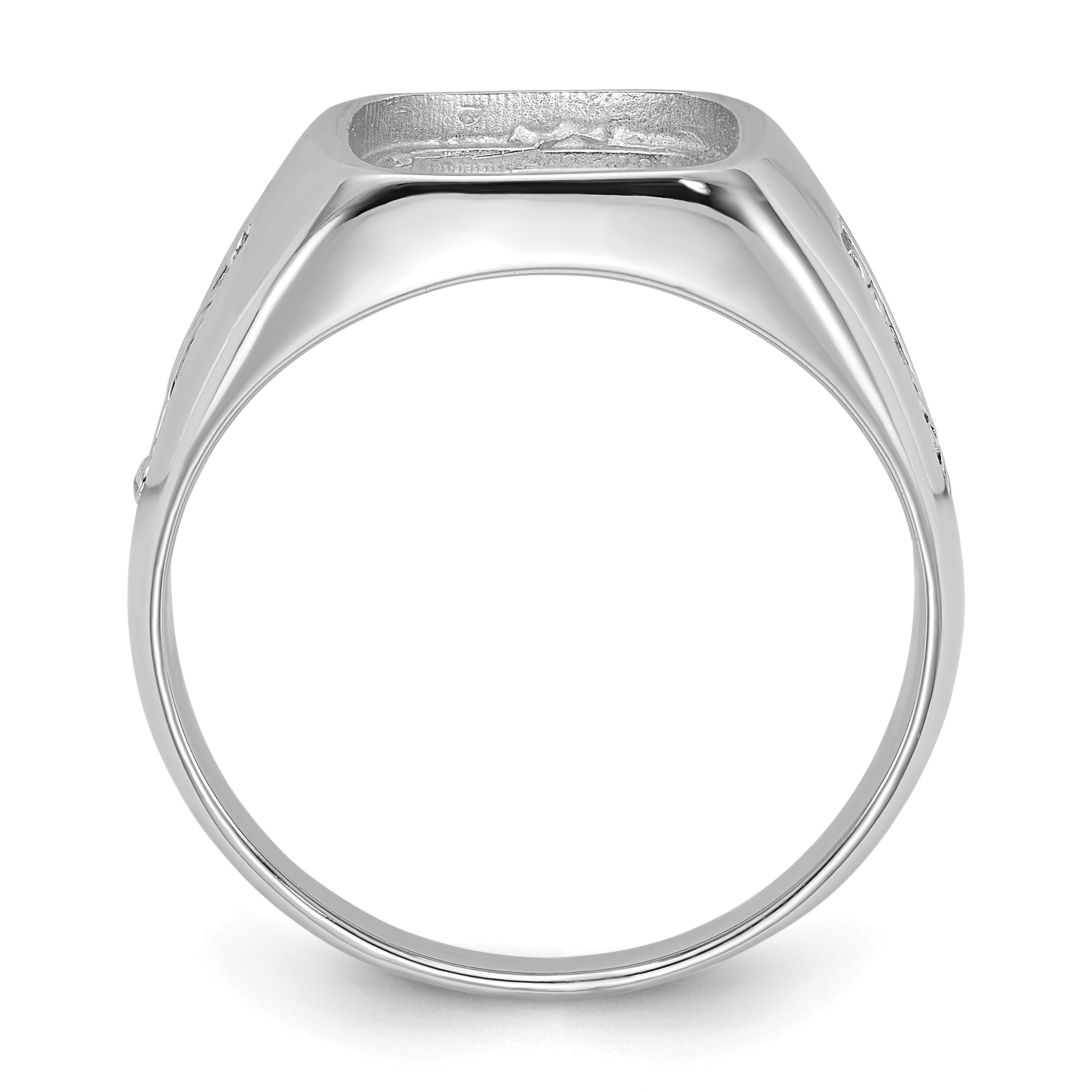 14k White Gold Men's Polished and Grooved Masonic Ring Mounting (No Stone Included)