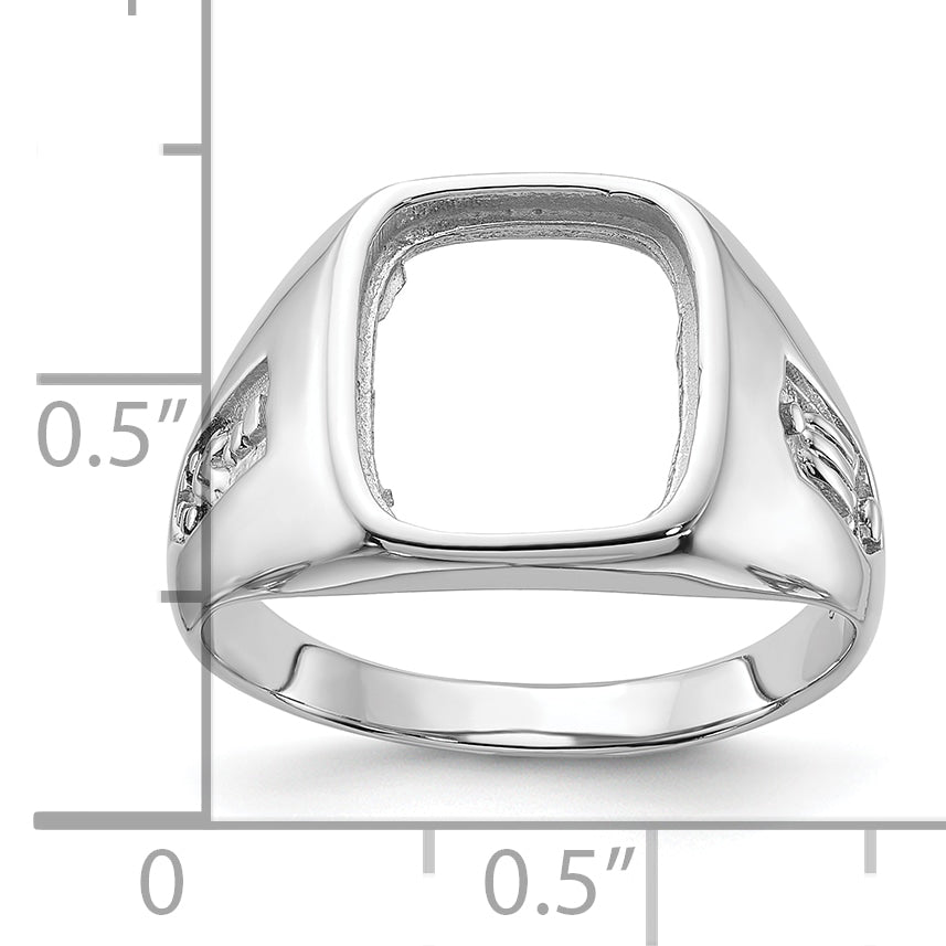 14k White Gold Men's Polished and Grooved Masonic Ring Mounting (No Stone Included)