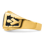 14k Mens Polished and Textured with Black Enamel and Imitation Blue Spinel Masonic Ring