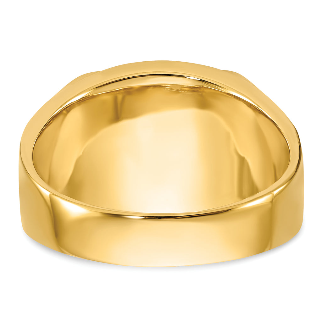 14k Mens Polished and Textured with Black Enamel and Imitation Blue Spinel Masonic Ring