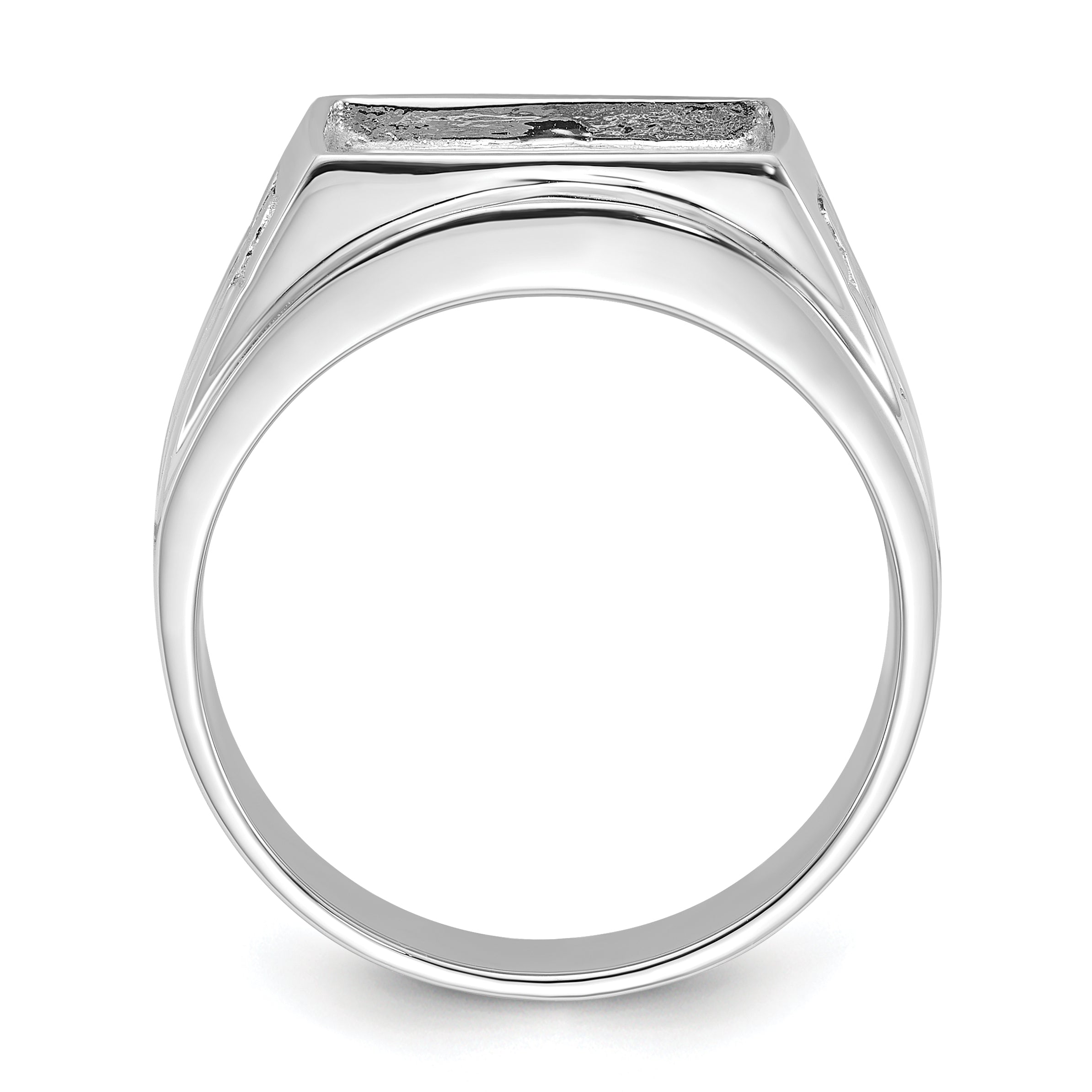 14k White Gold Men's Polished and Textured Masonic Ring Mounting (No Stone Included) Secondary image