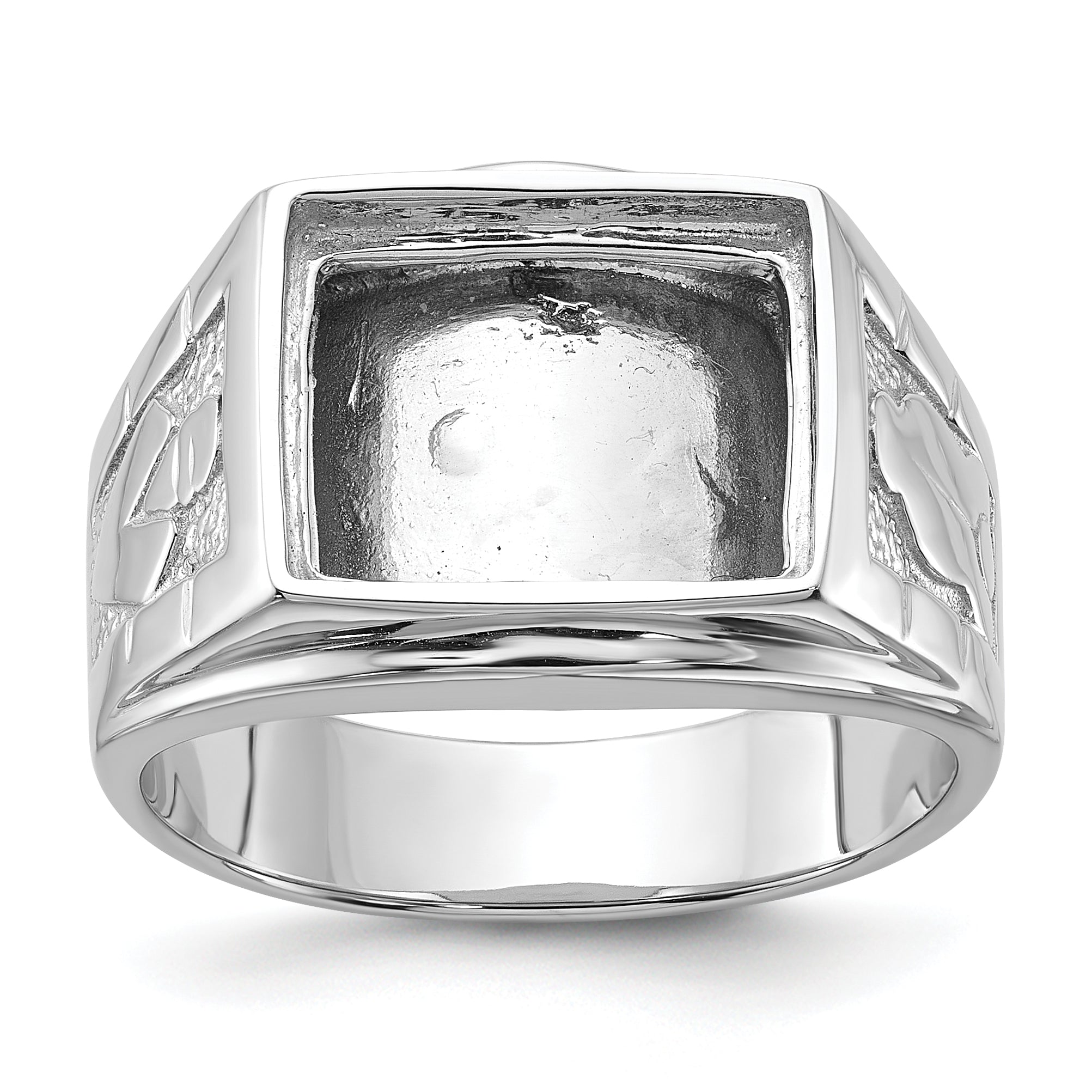 14k White Gold Men's Polished and Textured Masonic Ring Mounting (No Stone Included) Main image