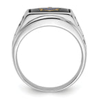 14k White Gold Men's Polished and Textured with Black Enamel and Onyx Masonic Ring