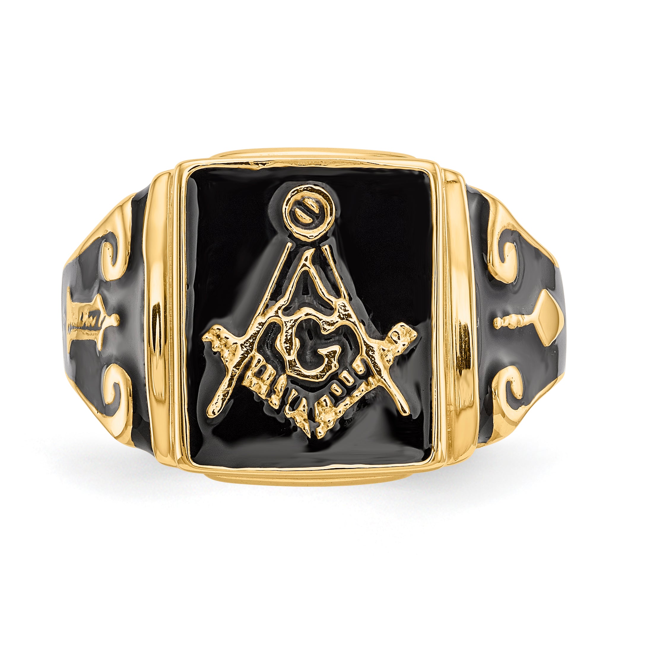 14k Mens Polished and Textured (No Enamel) Masonic Ring