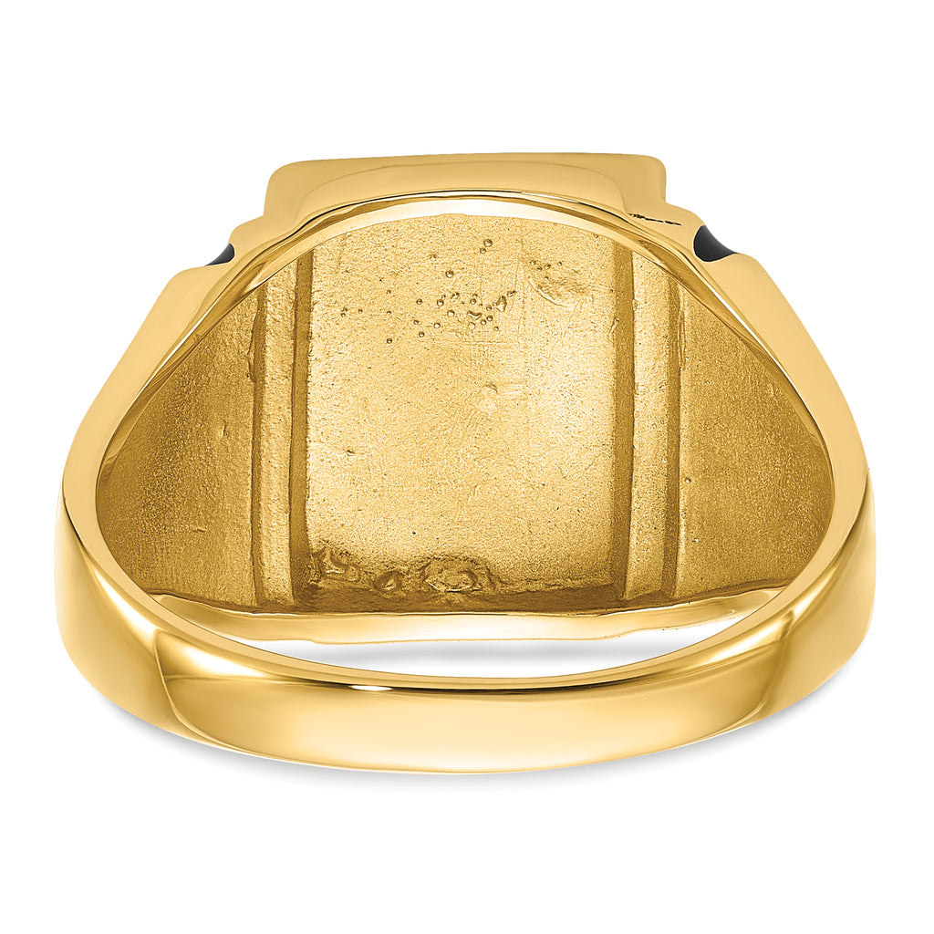 14k Mens Polished and Textured with Black Enamel Masonic Ring