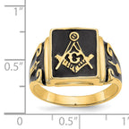 14k Mens Polished and Textured with Black Enamel Masonic Ring