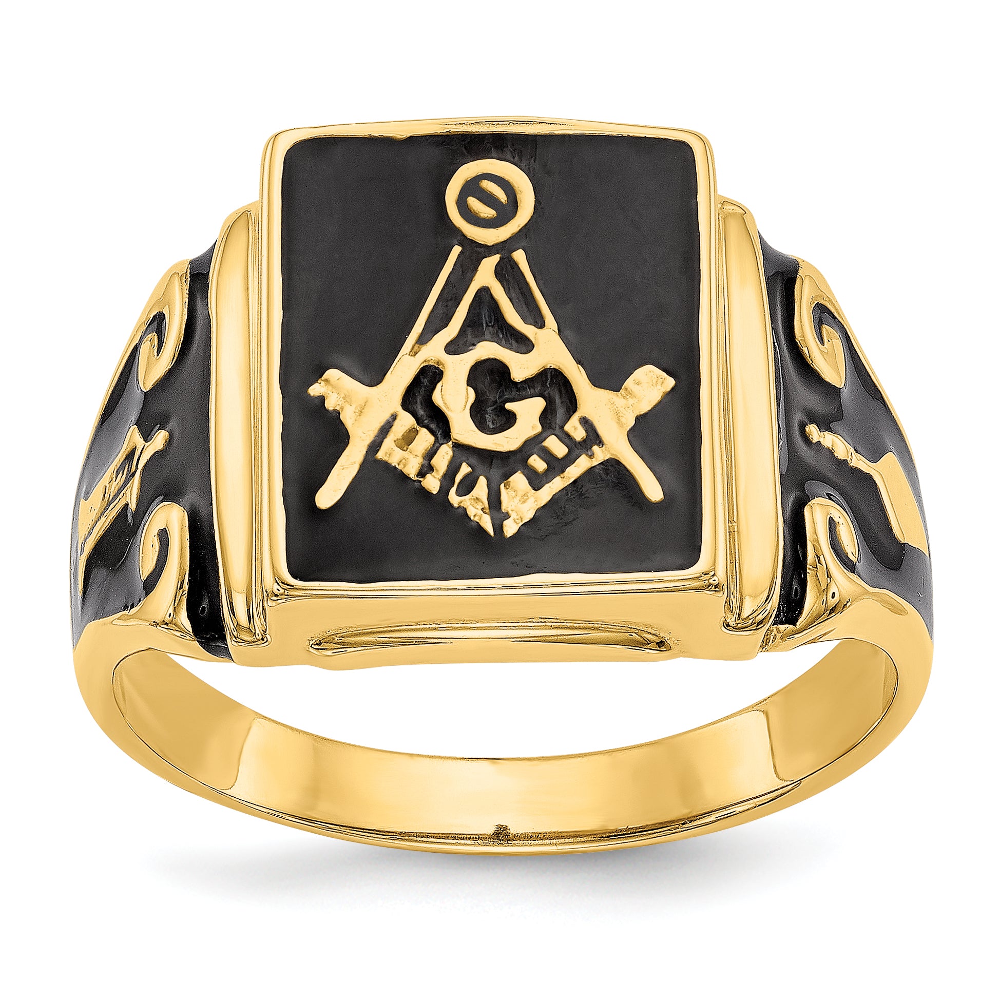 14k Mens Polished and Textured (No Enamel) Masonic Ring Main image