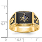 14k Men's Polished and Textured with Black Enamel and Onyx Masonic Ring