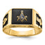 14k Men's Polished and Textured with Black Enamel and Onyx Masonic Ring