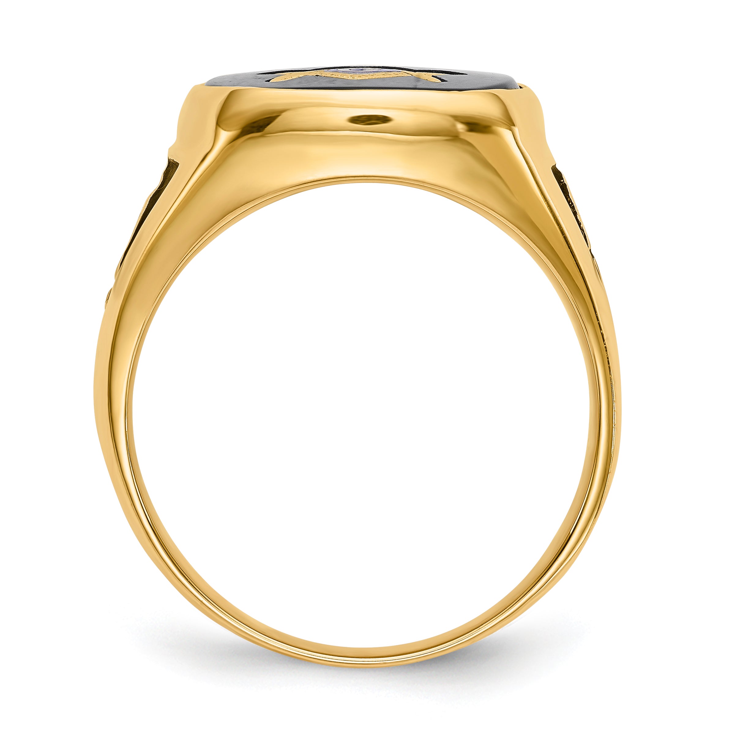14k Men's Polished and Textured with Black Enamel and Onyx Masonic Ring Secondary image