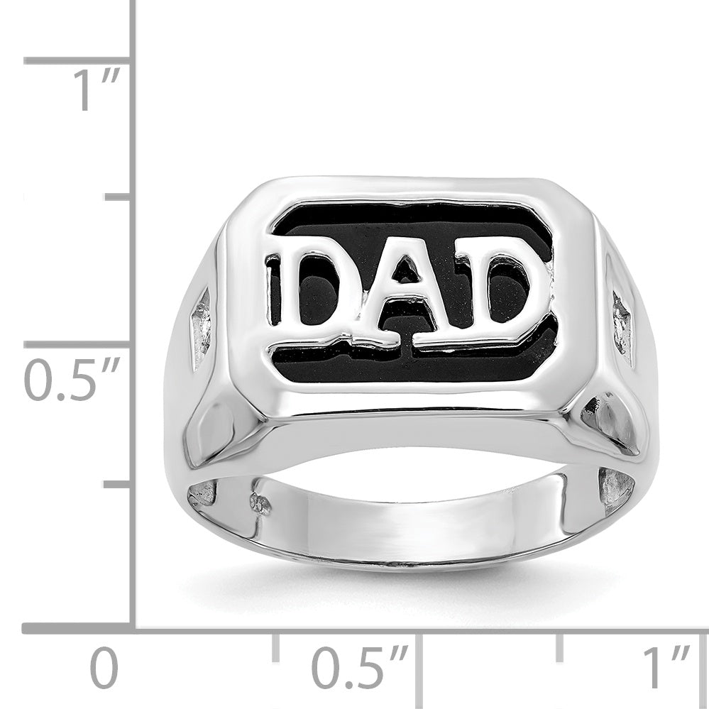 14k White Gold Rectangle Onyx and AA Diamond Mens DAD Ring
