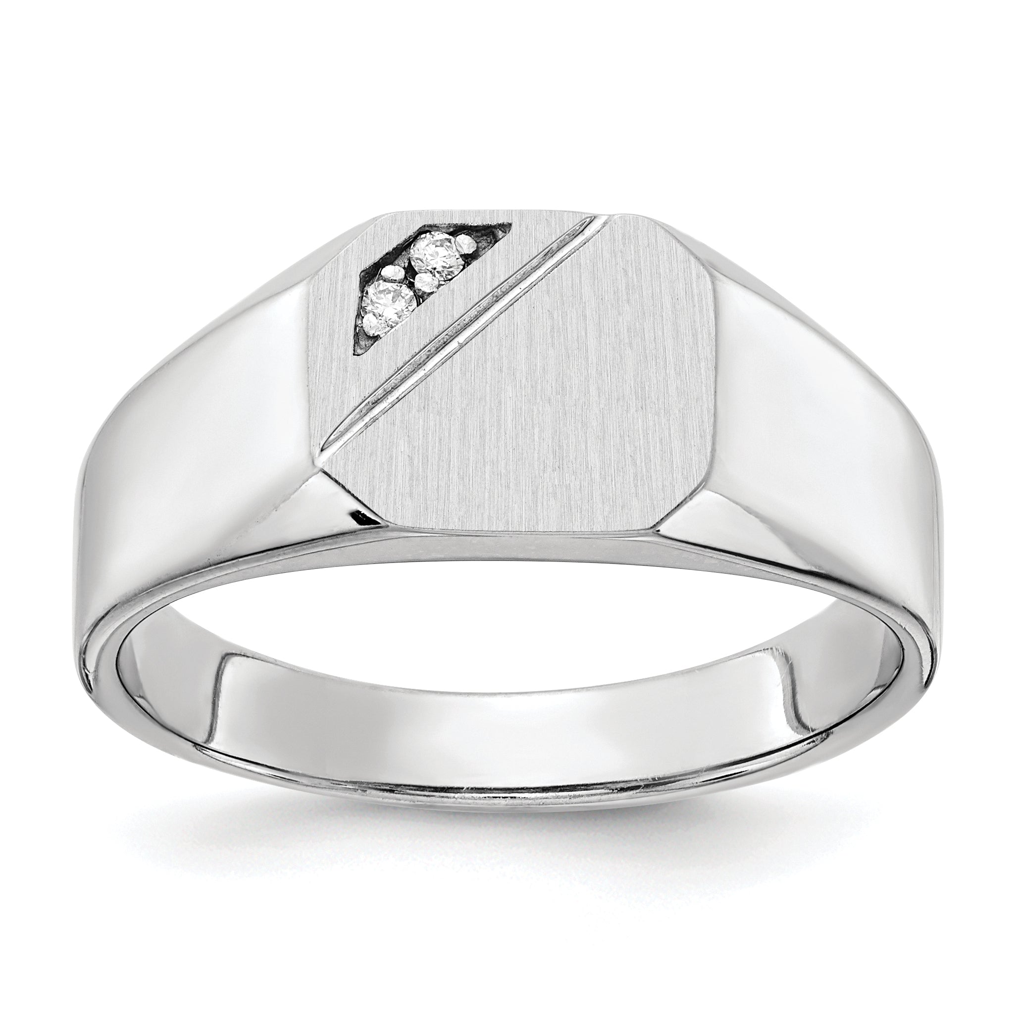 14k White Gold 10.0x9.0mm Open Back AA Diamond Signet Ring Main image