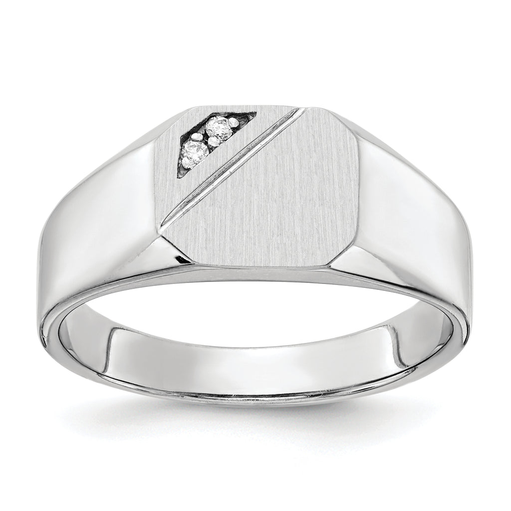 14k White Gold 10.0x9.0mm Open Back AA Diamond Signet Ring