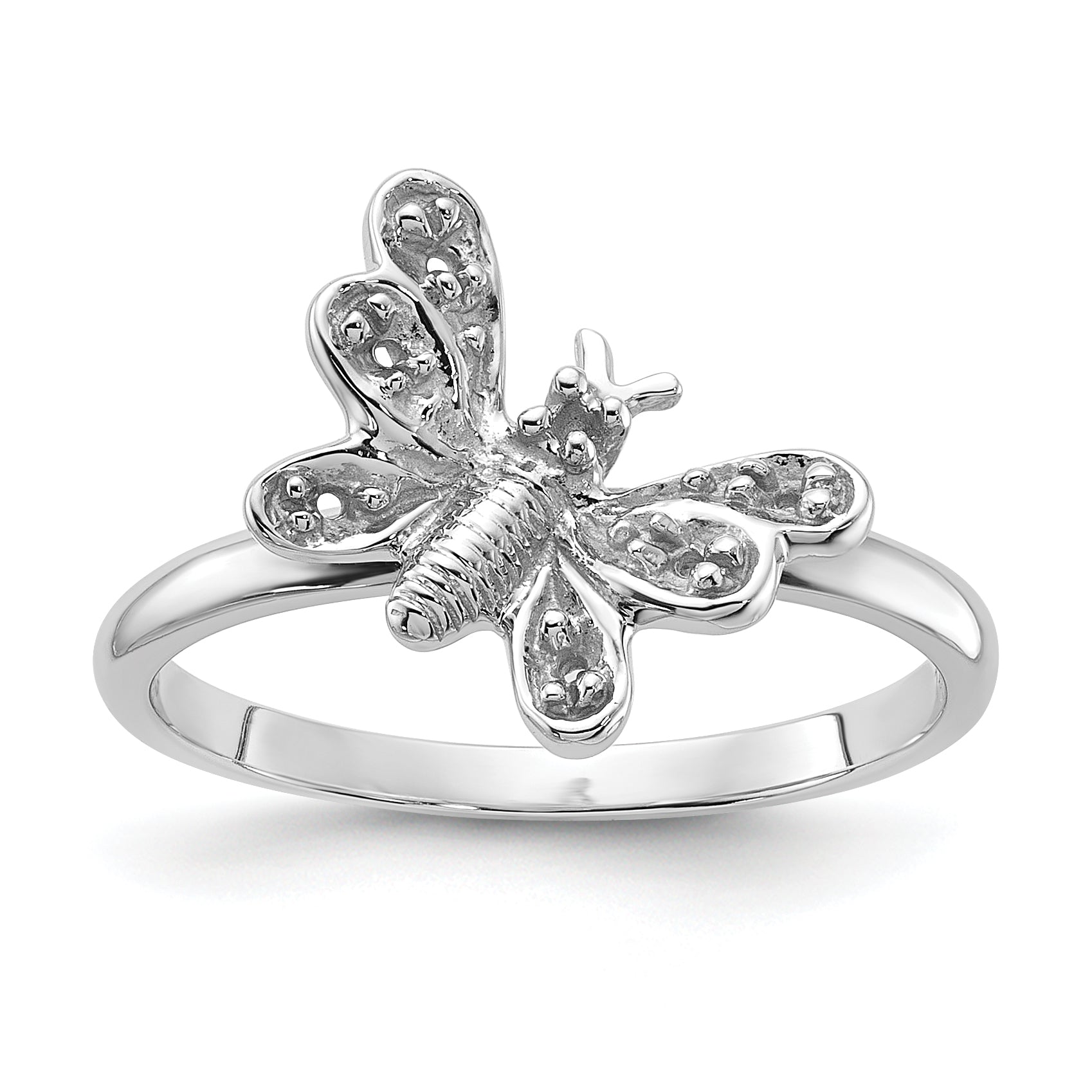 14k White Gold Polished .10ct. Diamond Butterfly Ring Mounting (No Stone Included)