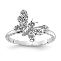 14k White Gold Polished .10ct. Diamond Butterfly Ring Mounting (No Stone Included)