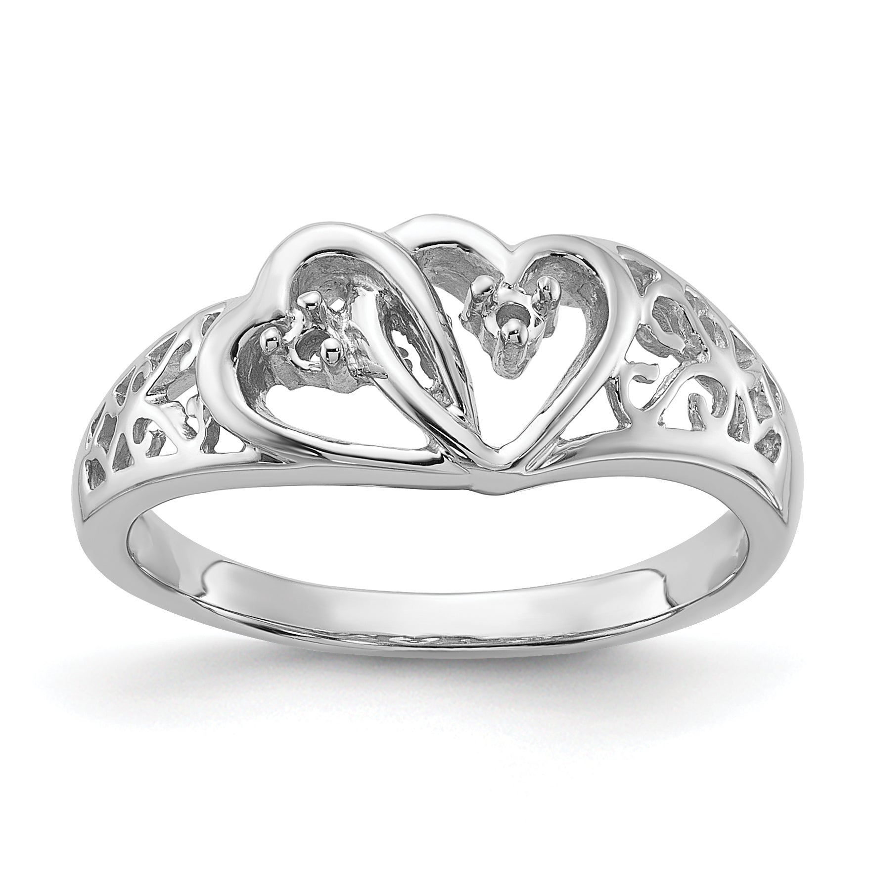 14k White Gold Polished .05ct. Diamond Heart Ring Mounting (No Stone Included)