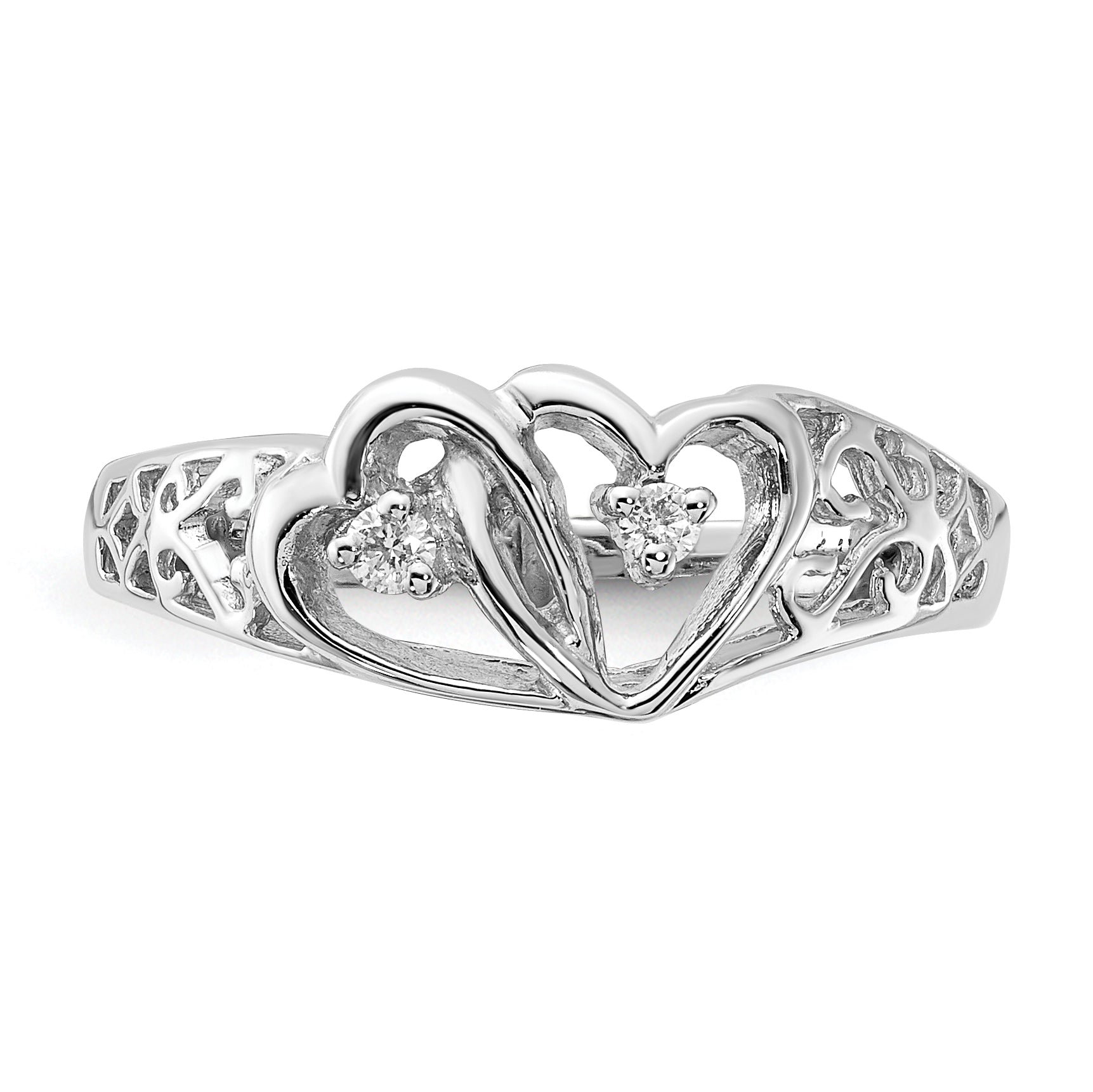 14k White Gold AA Diamond heart ring