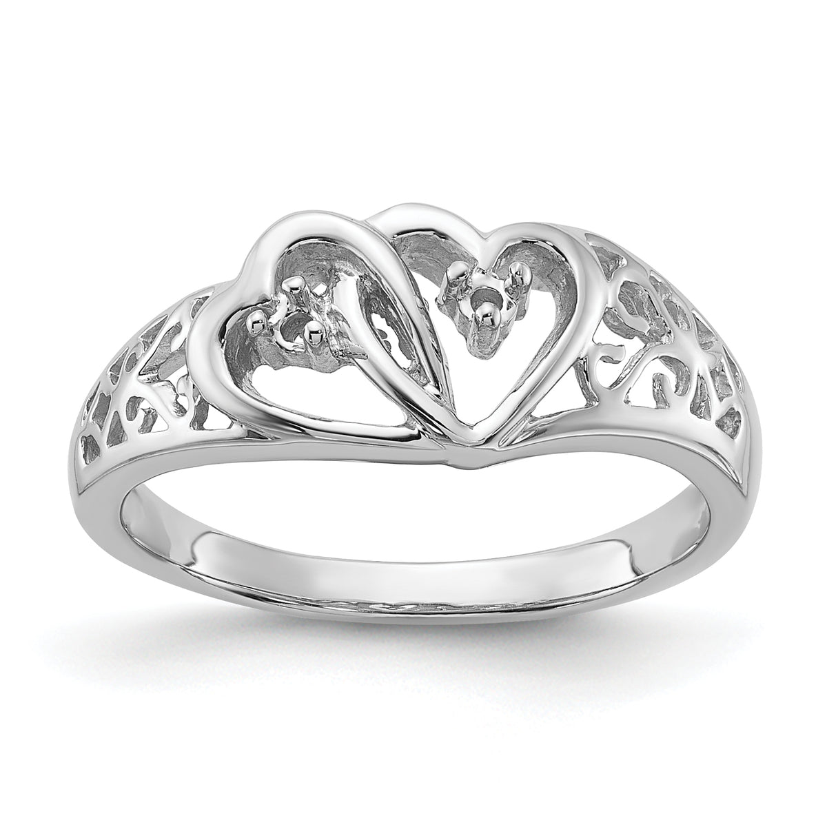14k White Gold Polished .05ct. Diamond Heart Ring Mounting (No Stone Included)