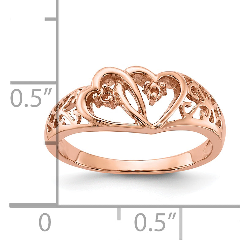 14k Rose Gold Polished .05ct. Diamond Heart Ring Mounting (No Stone Included)