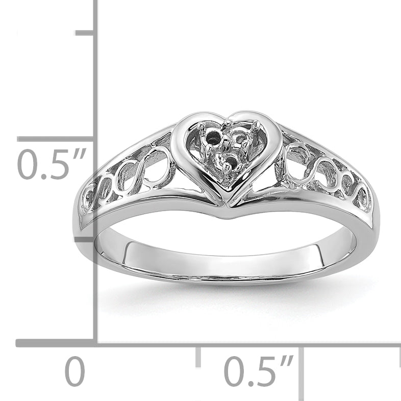 14k White Gold Polished .05ct. Diamond Heart Ring Mounting (No Stone Included)