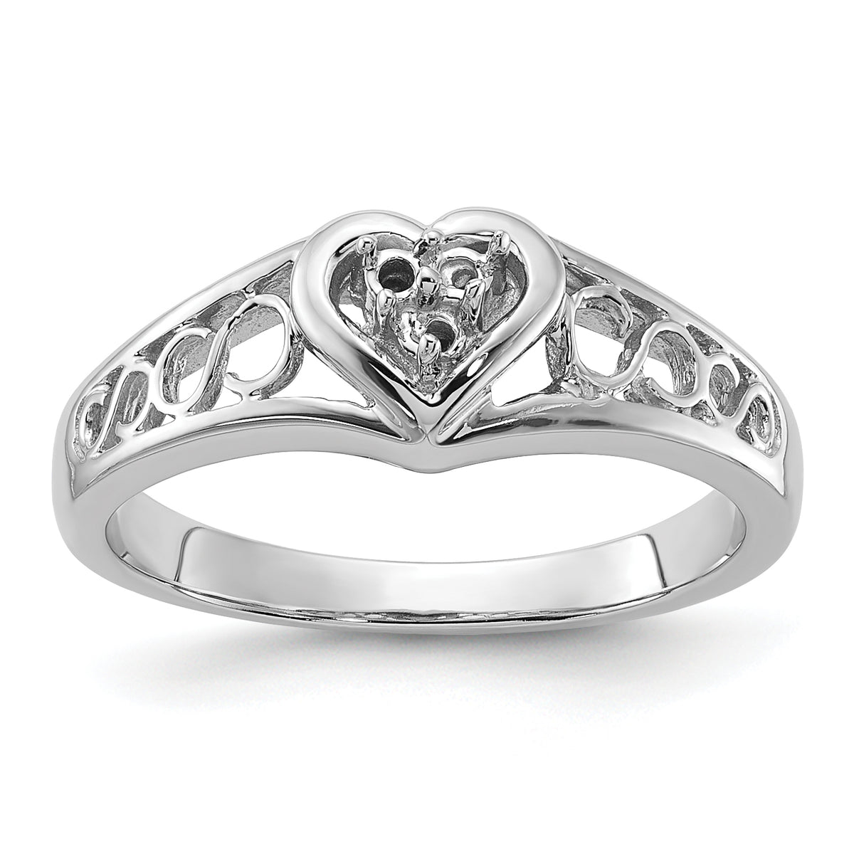 14k White Gold Polished .05ct. Diamond Heart Ring Mounting (No Stone Included)