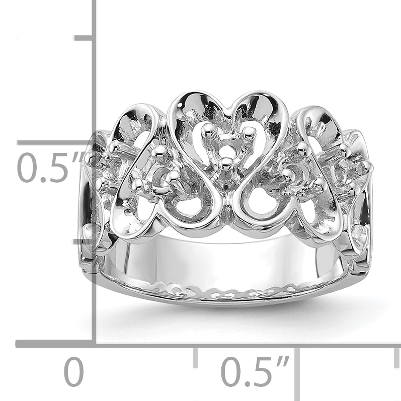 14k White Gold Polished .30ct. Diamond Heart Ring Mounting (No Stone Included)
