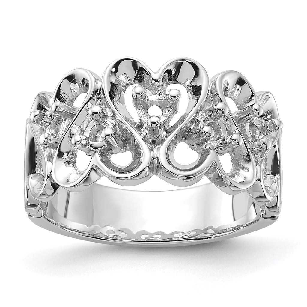 14k White Gold Polished .30ct. Diamond Heart Ring Mounting (No Stone Included)