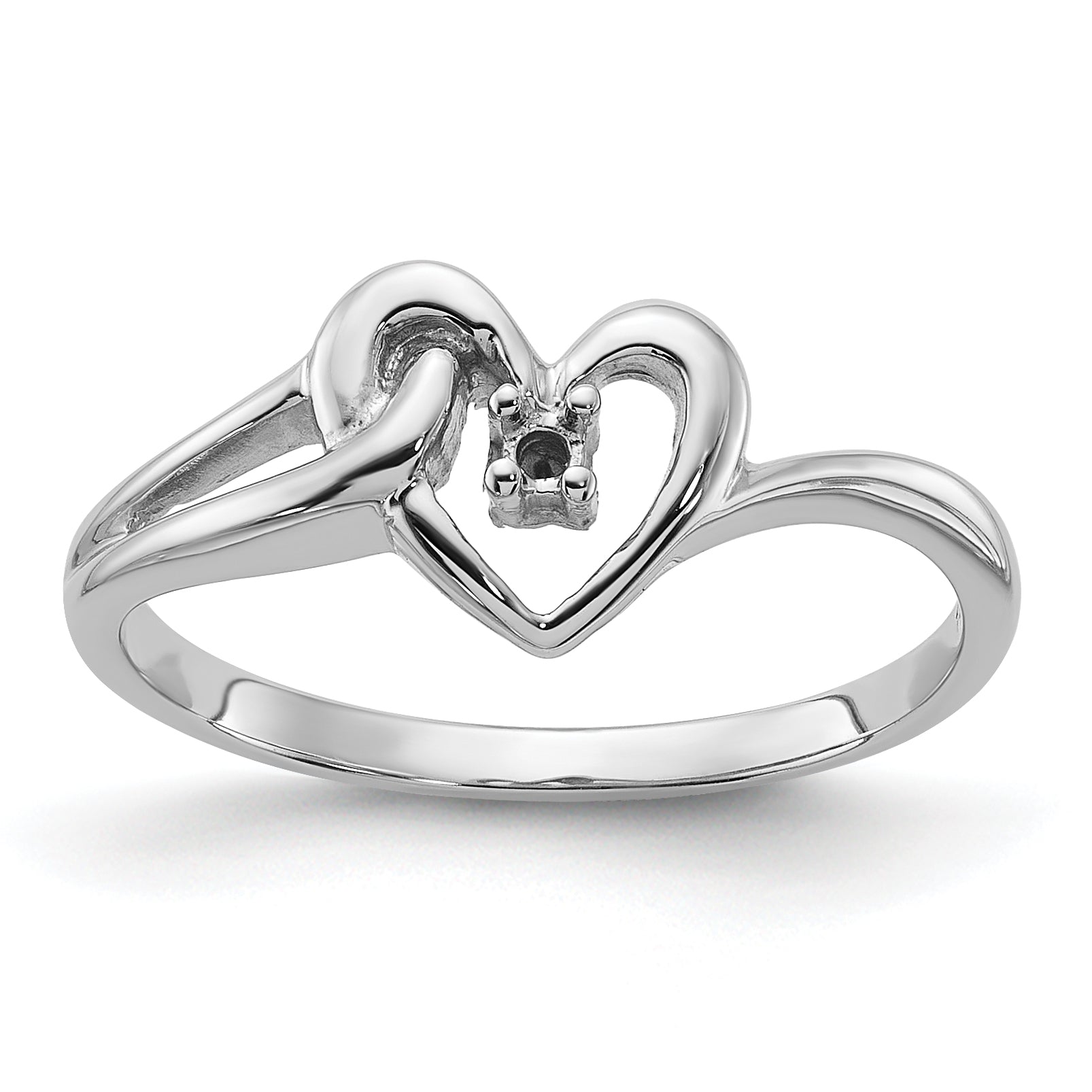 14k White Gold Polished .03ct. Diamond Heart Ring Mounting (No Stone Included)