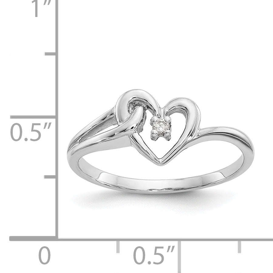 14k White Gold Polished AA Diamond heart ring