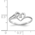14k White Gold Polished AA Diamond heart ring
