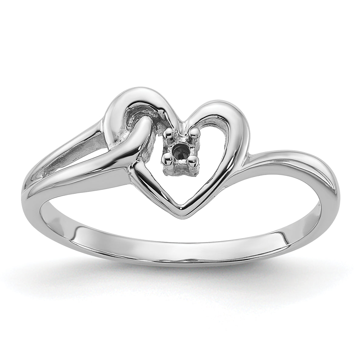 14k White Gold Polished .03ct. Diamond Heart Ring Mounting (No Stone Included)