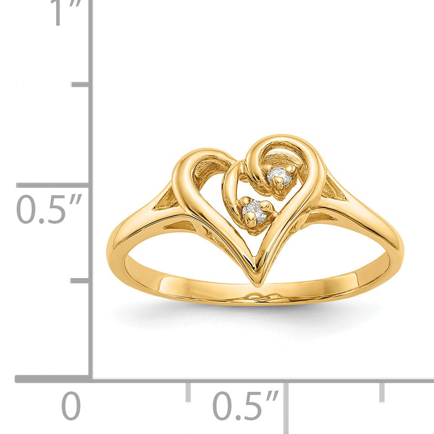 14k Polished AA Diamond heart ring