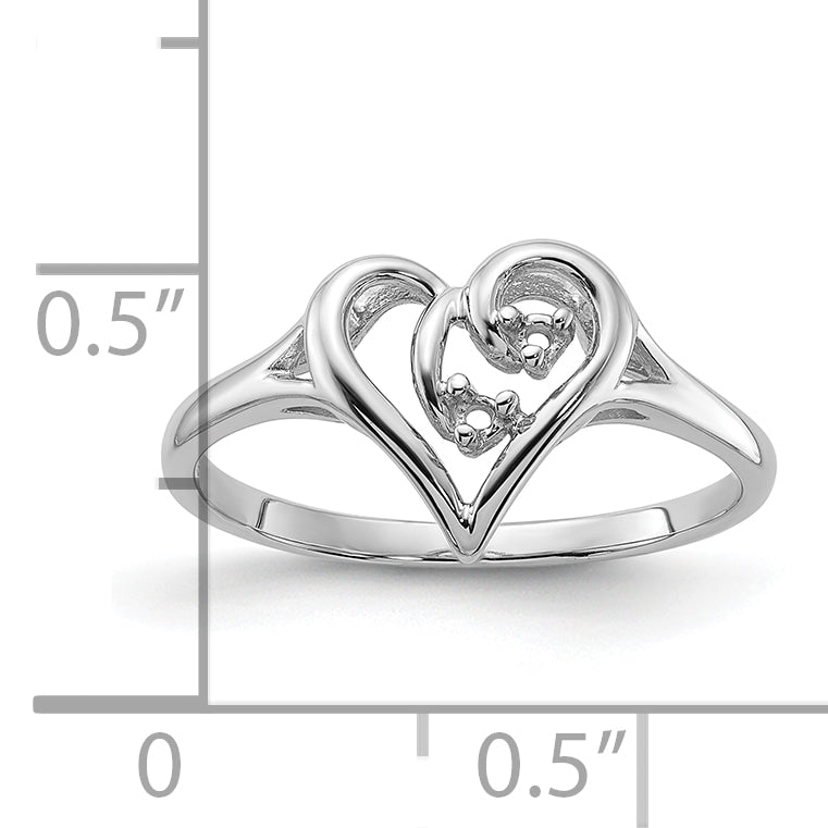 14k White Gold Polished Heart Ring Mounting (No Stone Included)