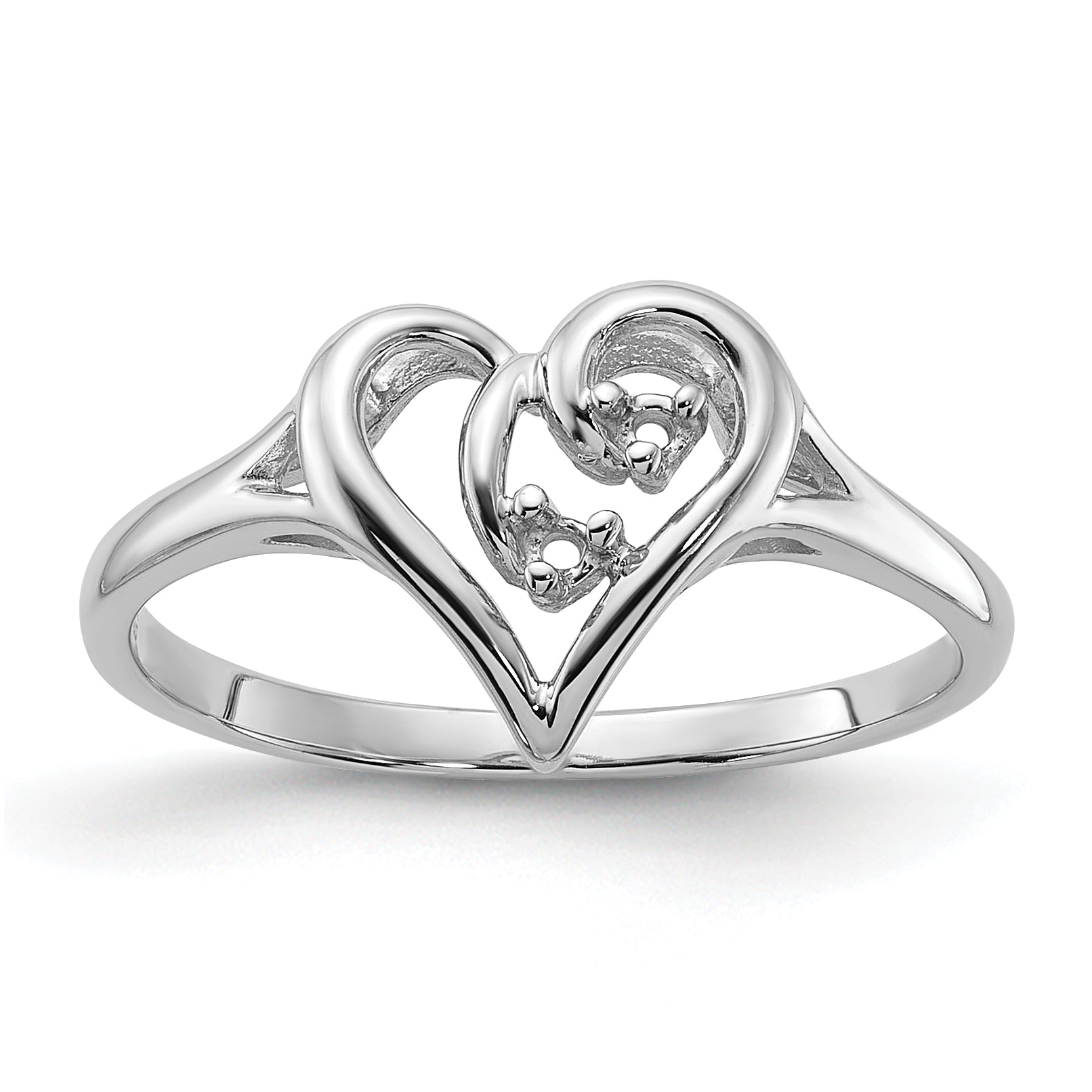 14k White Gold Polished Heart Ring Mounting (No Stone Included)