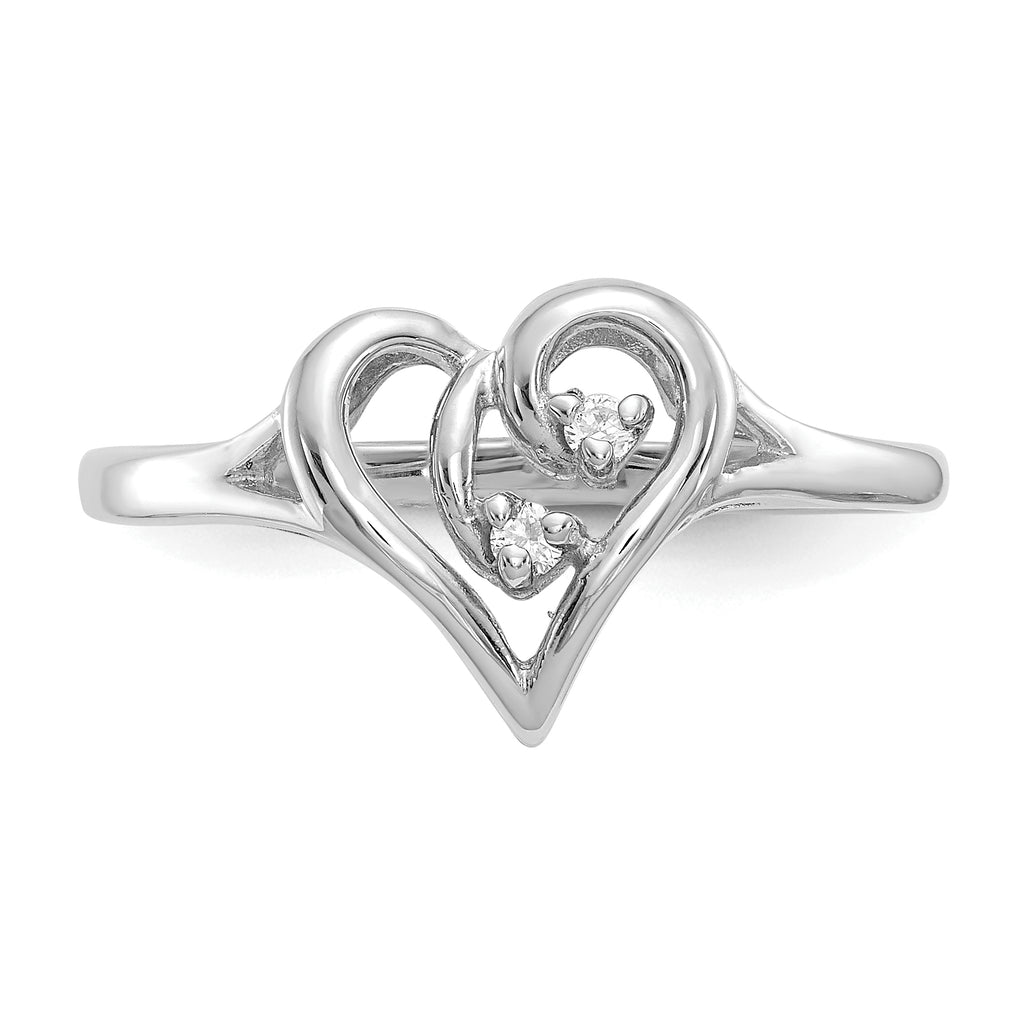 14k White Gold Polished AA Diamond Heart Ring
