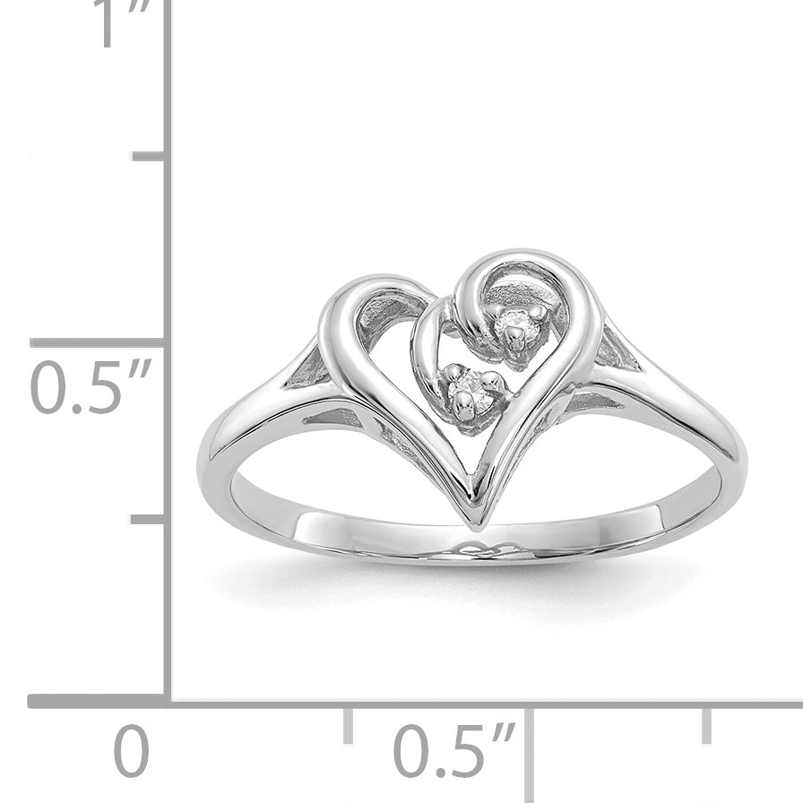 14k White Gold Polished AA Diamond Heart Ring