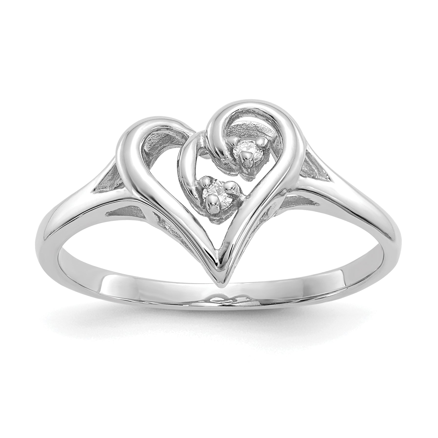 14k White Gold Polished AA Diamond Heart Ring Main image