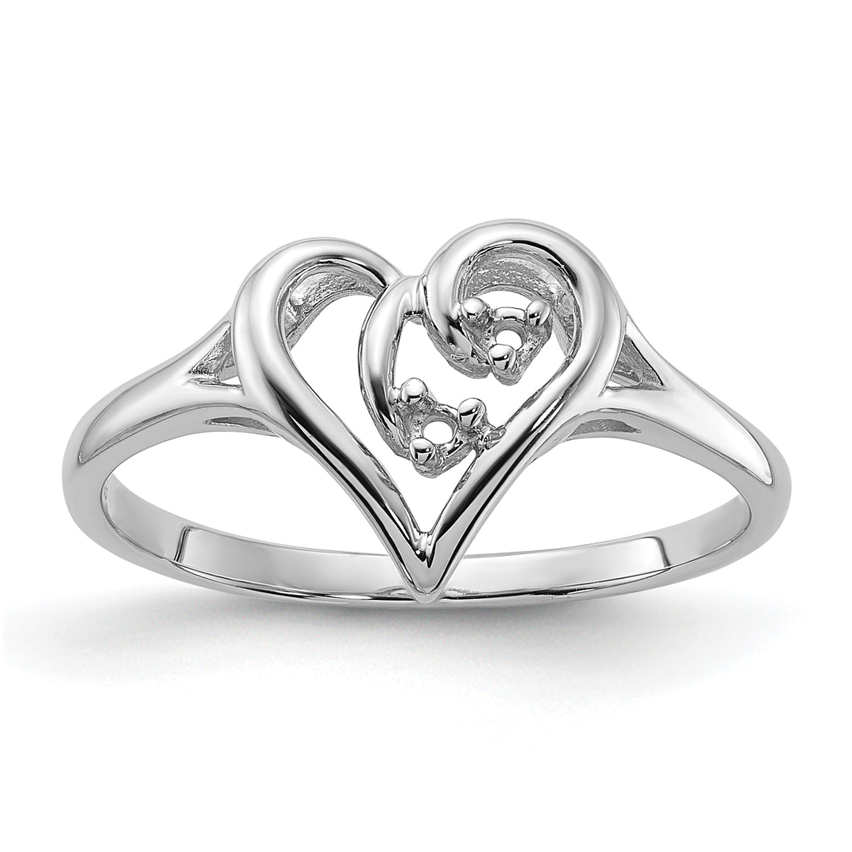 14k White Gold Polished Heart Ring Mounting (No Stone Included)